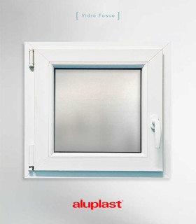 Janela PVC 50x50cm Oscilobatente ESQUERDA Vidro Duplo FOSCO LISO ALUPLAST