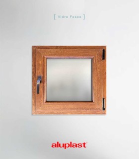 Janela PVC 60x60cm Oscilobatente DIREITA Carvalho Dourado Vidro Duplo FOSCO LISO ALUPLAST