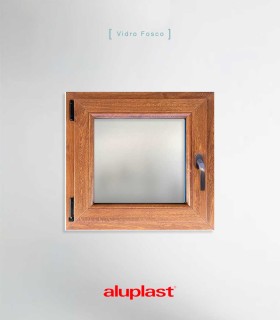 Janela PVC 60x60cm Oscilobatente ESQUERDA Carvalho Dourado Vidro Duplo FOSCO LISO ALUPLAST