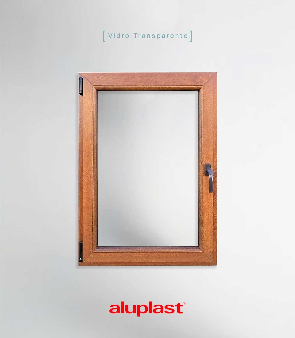 Janela PVC 80x100cm Oscilobatente ESQUERDA Carvalho Dourado Vidro Duplo ALUPLAST