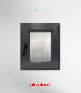 Janela PVC 50x60cm Oscilobatente DIREITA Antracite Vidro Duplo FOSCO LISO ALUPLAST