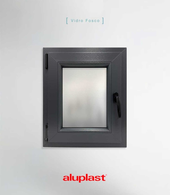 Janela PVC 50x60cm Oscilobatente ESQUERDA Antracite Vidro Duplo FOSCO LISO ALUPLAST
