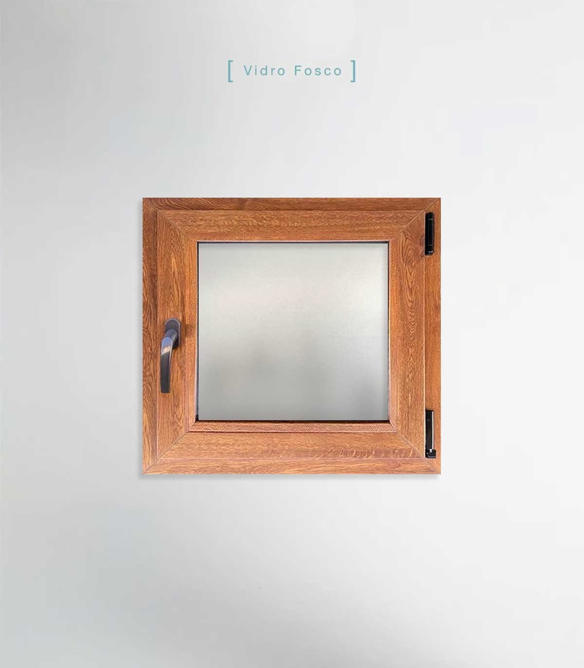 Janela PVC 50x50cm Oscilobatente DIREITA Carvalho Dourado Vidro Duplo FOSCO LISO