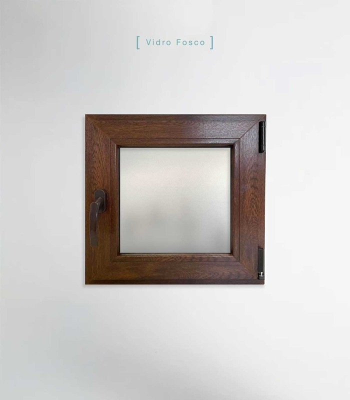 Janela PVC 50x50cm Oscilobatente DIREITA Nogueira Vidro Duplo FOSCO LISO