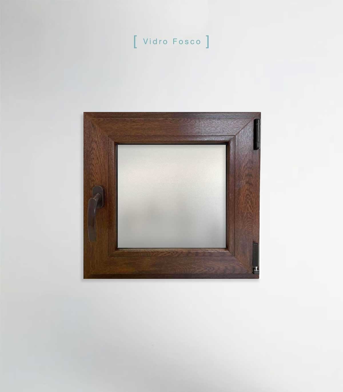 Janela PVC 50x50cm Oscilobatente DIREITA Nogueira Vidro Duplo FOSCO LISO