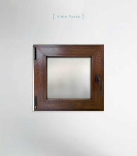 Janela PVC 50x50cm Oscilobatente ESQUERDA Nogueira Vidro Duplo FOSCO LISO