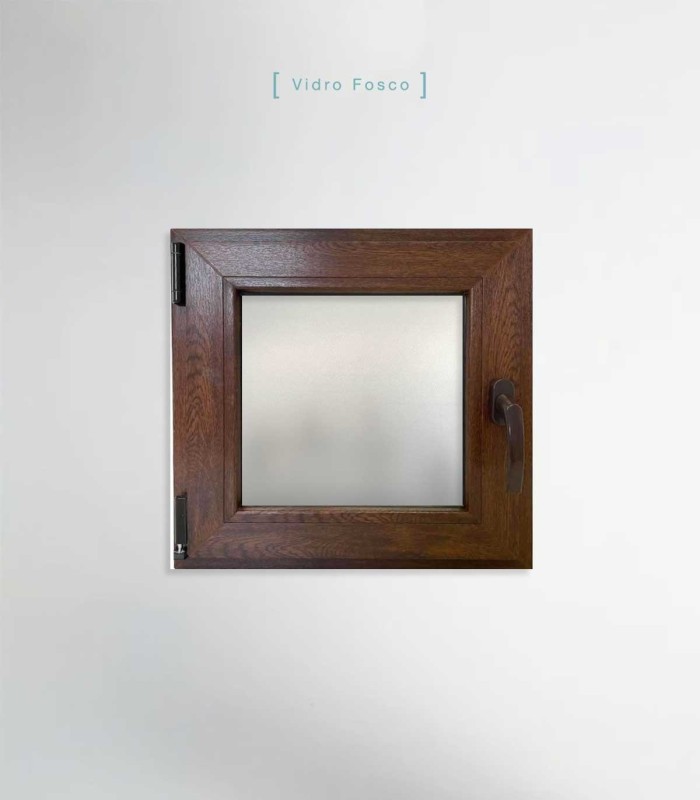 Janela PVC 50x50cm Oscilobatente ESQUERDA Nogueira Vidro Duplo FOSCO LISO