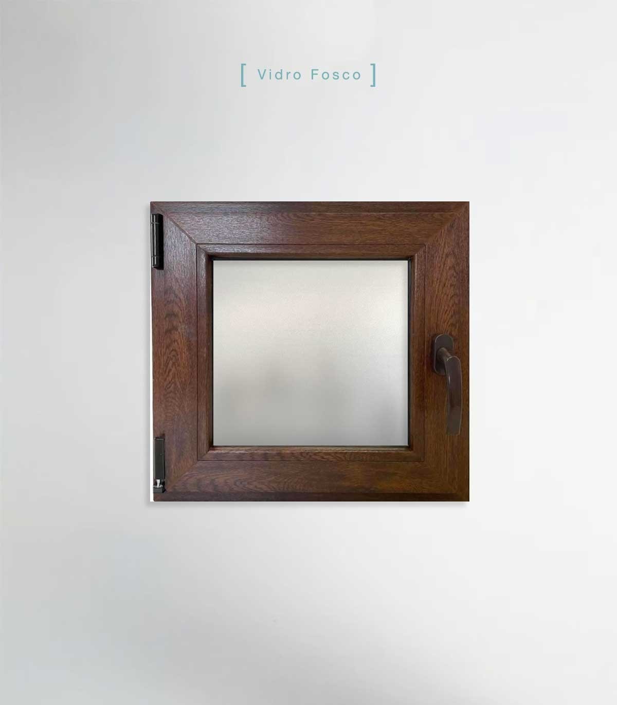 Janela PVC 50x50cm Oscilobatente ESQUERDA Nogueira Vidro Duplo FOSCO LISO