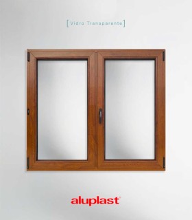 Janela PVC 100x100cm Oscilobatente Carvalho Dourado Vidro Duplo ALUPLAST