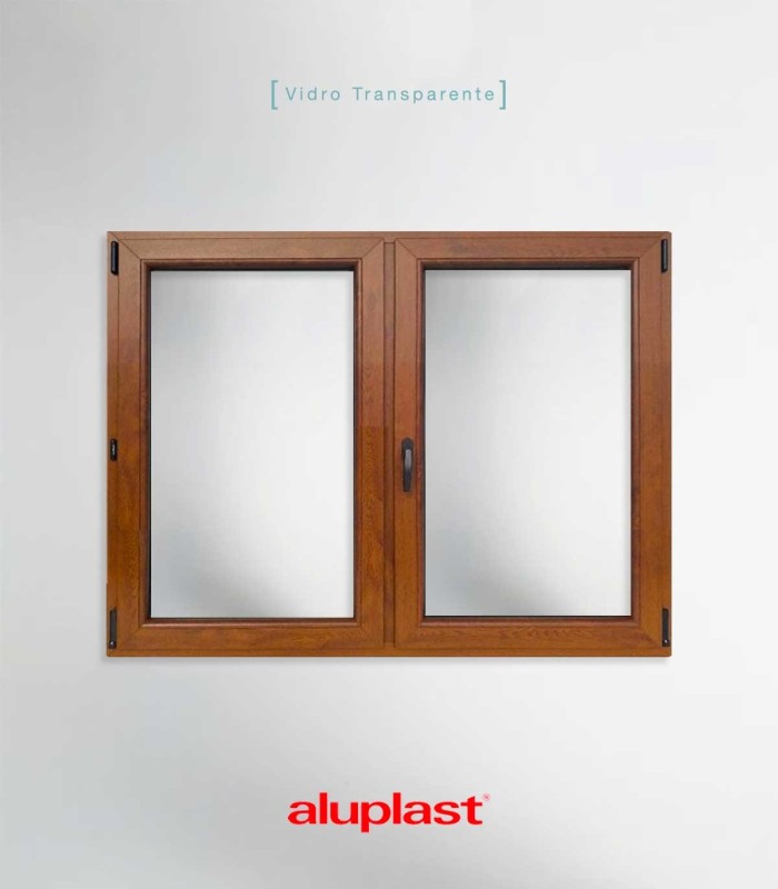 Janela PVC 120x100cm Oscilobatente Carvalho Dourado Vidro Duplo ALUPLAST