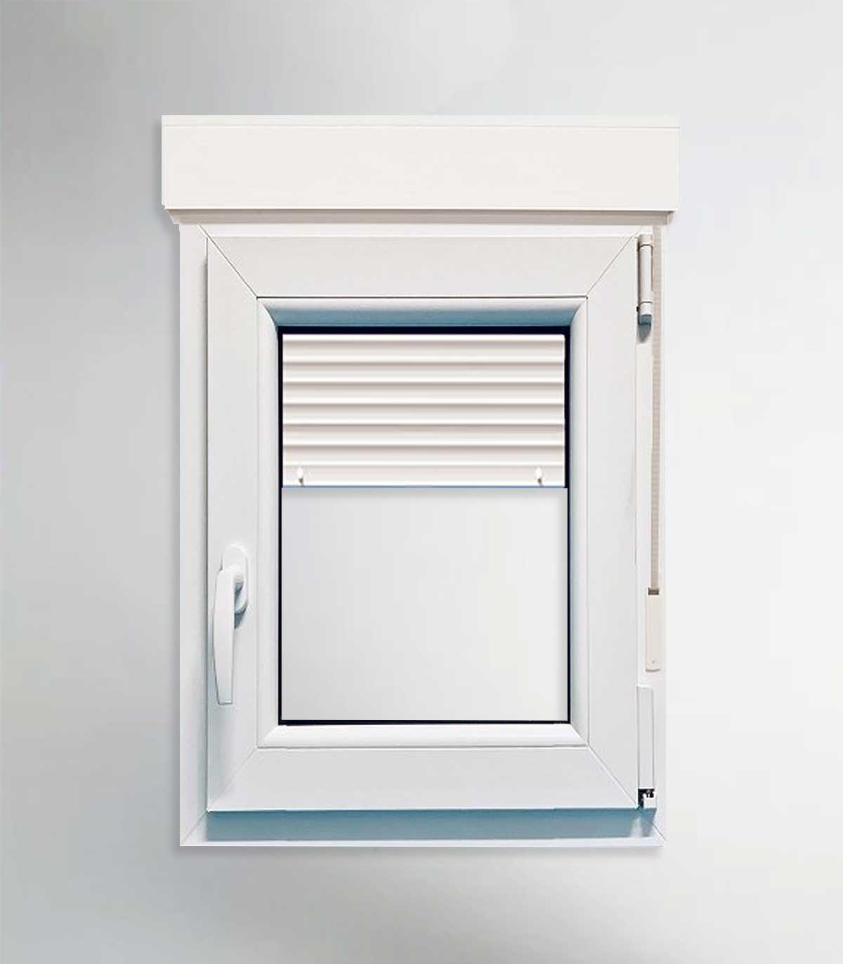 Janela PVC 70x115,5cm Oscilobatente DIREITA com Estore Vidro Duplo FOSCO LISO ALUPLAST