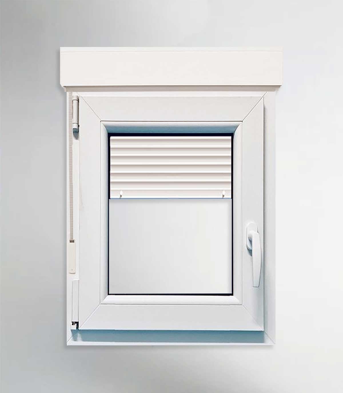 Janela PVC 80x115,5cm Oscilobatente ESQUERDA com Estore Vidro Duplo FOSCO LISO ALUPLAST