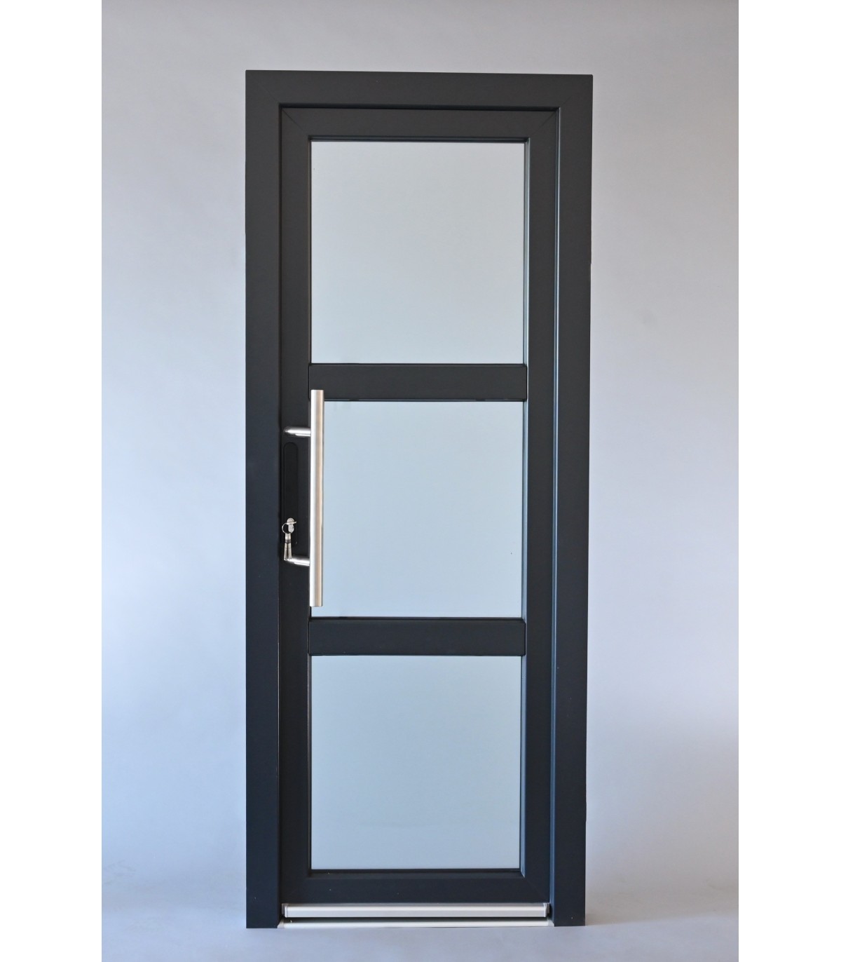 Porta Exterior PVC Vidro Fosco H3 90x200cm Antracite DIREITA ALUPLAST Fabrico Especial