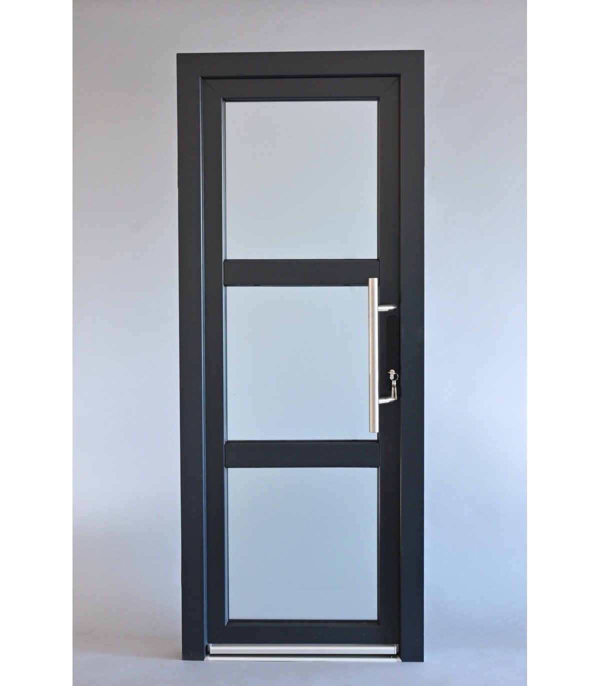 Porta Exterior PVC Vidro Fosco H3 90x200cm Antracite ESQUERDA ALUPLAST Fabrico Especial