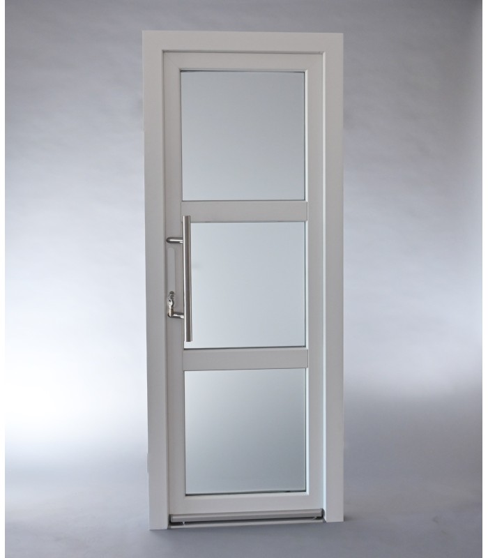 Porta Exterior PVC Vidro Fosco H3 80x200cm Branca DIREITA ALUPLAST Fabrico Especial