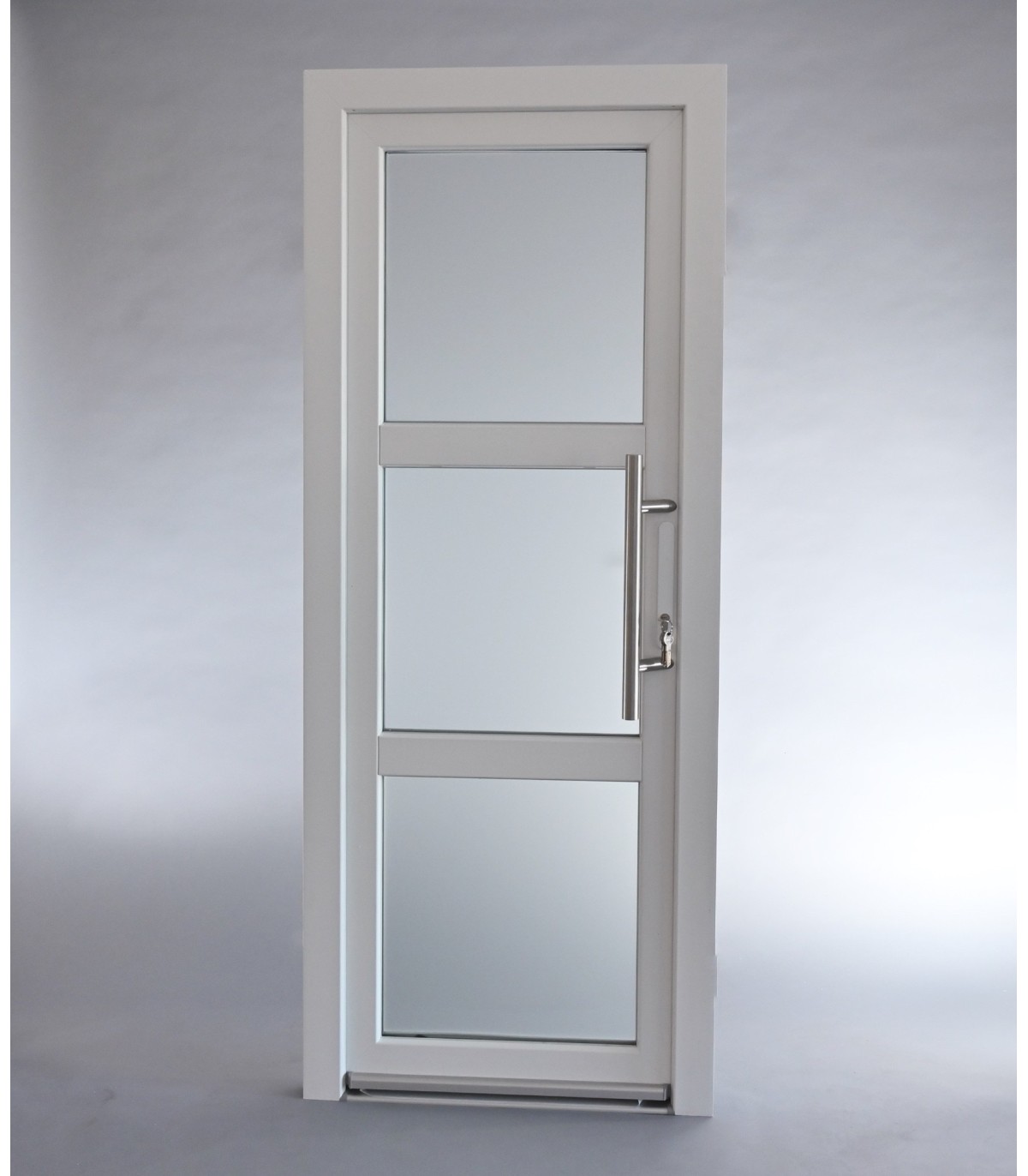 Porta Exterior PVC Vidro Fosco H3 80x200cm Branca ESQUERDA ALUPLAST Fabrico Especial